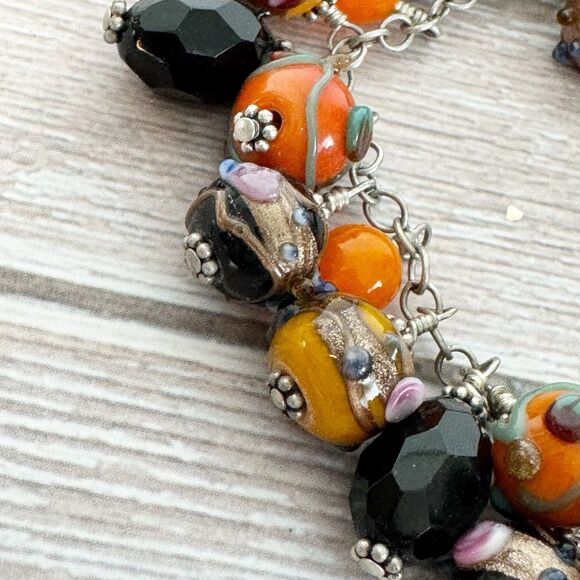 Wedding Cake Glass Bead Cha Cha Charm Bracelet Orange Black Halloween Jewelry - Picture 6 of 11